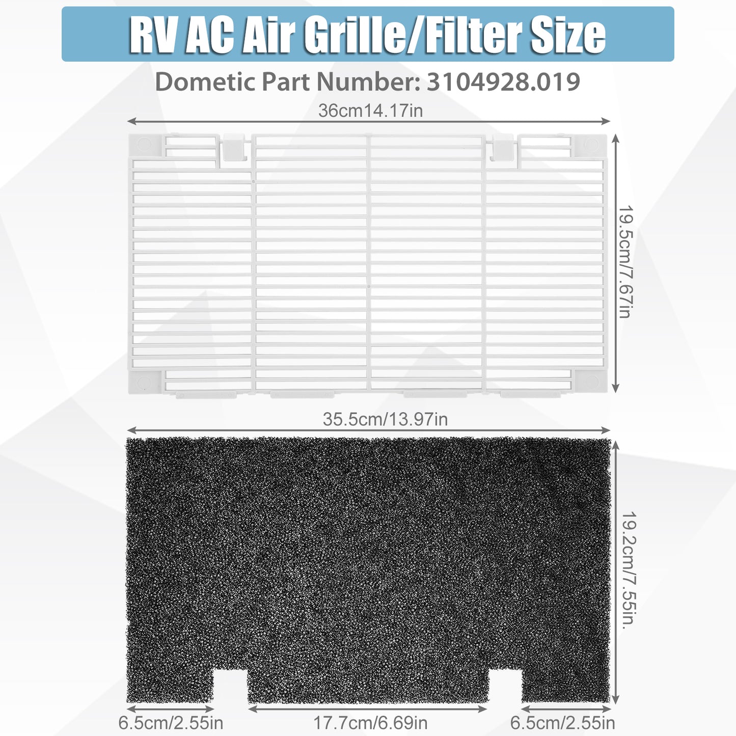 6 PCS RV Air Conditioner Cover Kit - A/C Ducted Air Grille with 5PCS Replacement Air Filter Pads, Fits Dometic 3104928.019 Air Conditioner