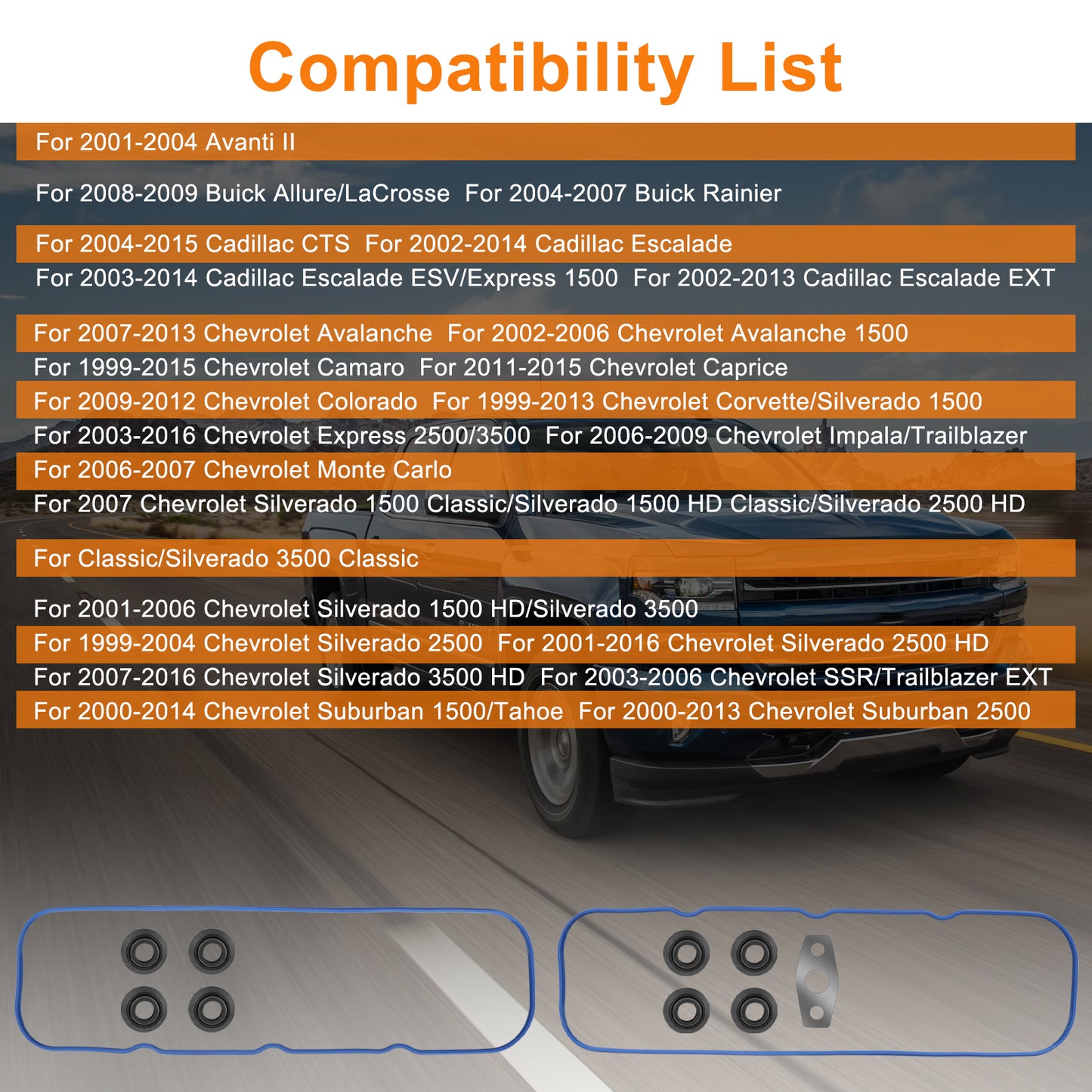 12637683 VS50504R1 Valve Cover Gasket Set - Car Engine Valve Cover Gasket Kit Compatible for Chevrolet Silverado Suburban,Tightly Sealing Car Accessories