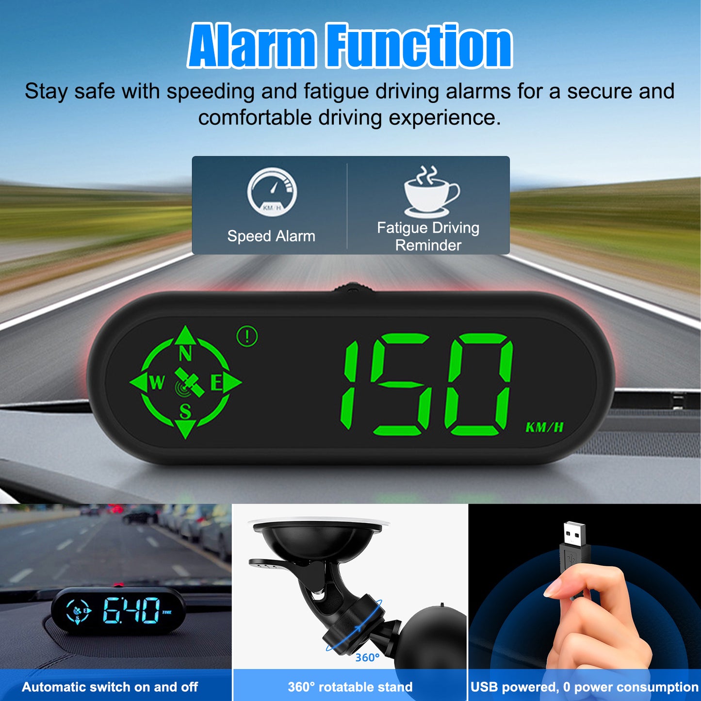 GPS Speedometer HUD - 7 Color Digital Speed Meter with Head-Up Display for All Vehicles, USB Plug & Play