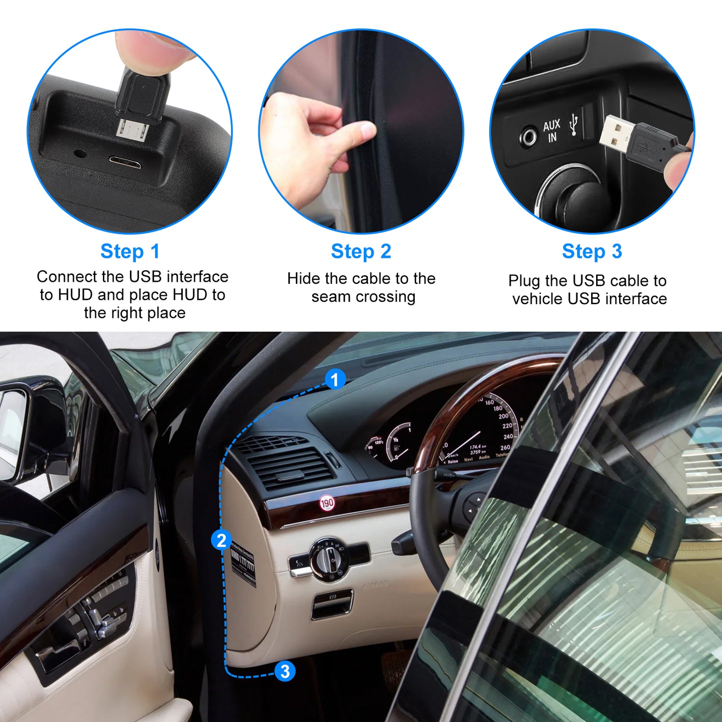 GPS Speedometer HUD - 7 Color Digital Speed Meter with Head-Up Display for All Vehicles, USB Plug & Play