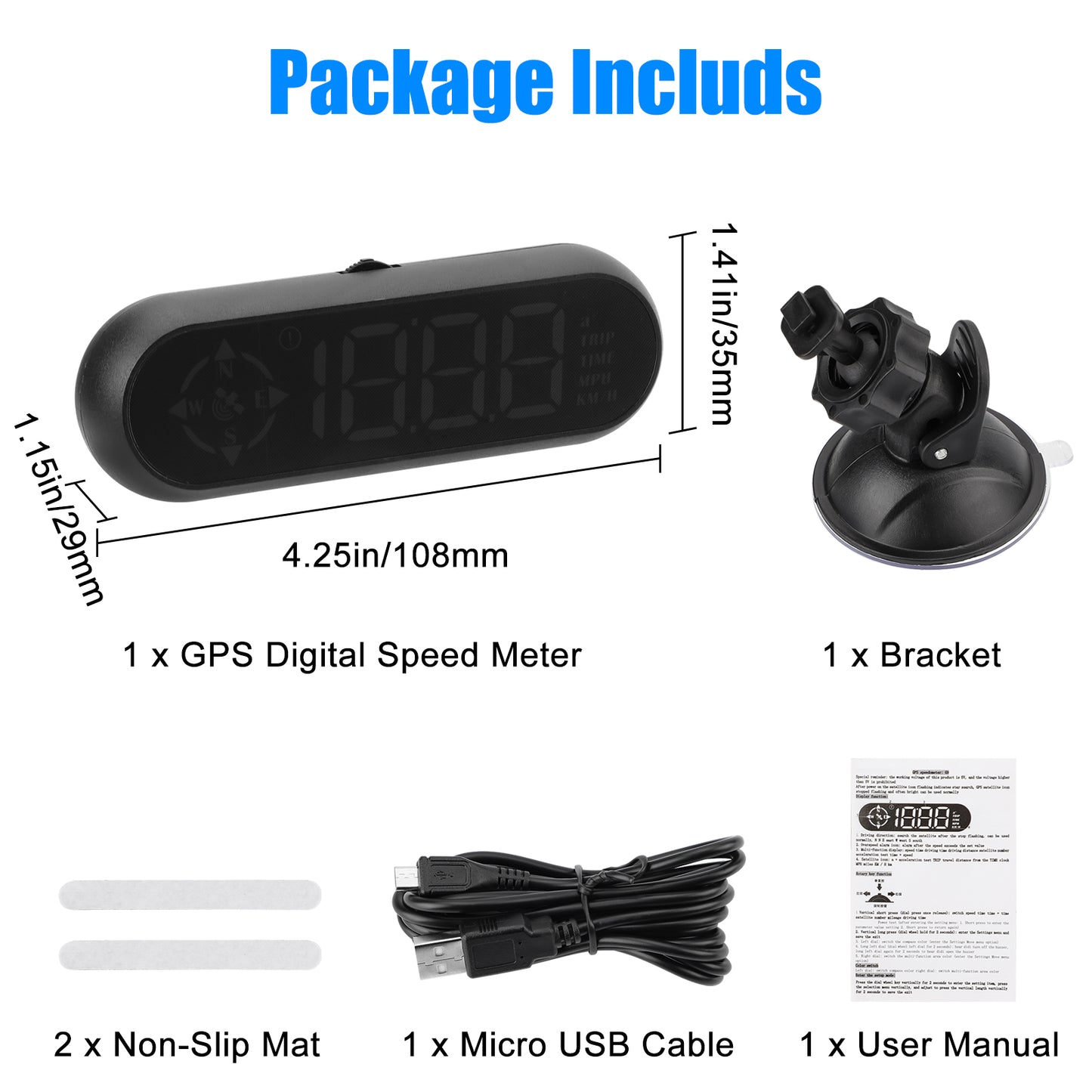 GPS Speedometer HUD - 7 Color Digital Speed Meter with Head-Up Display for All Vehicles, USB Plug & Play