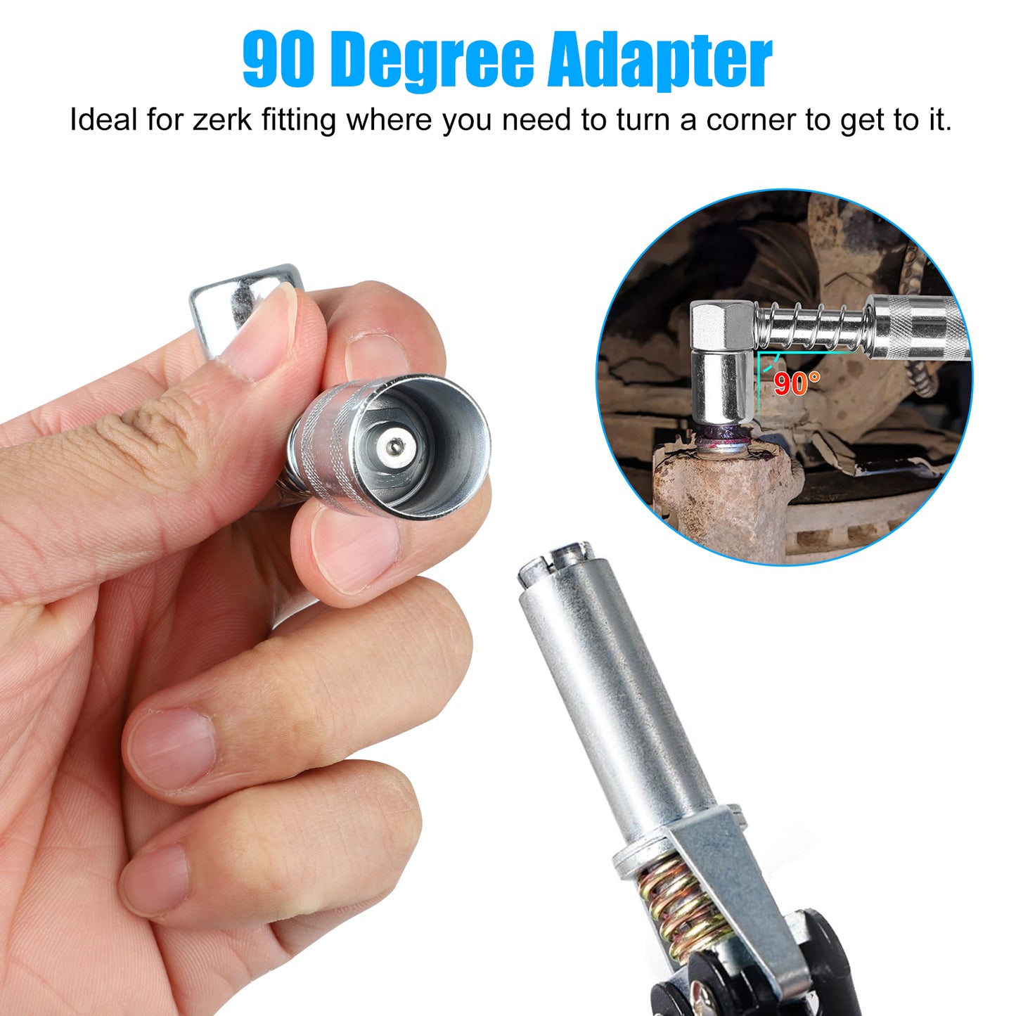 3 Pcs Grease Gun Accessory Kit - 90° Needle Fitting Nozzle with Adapter & Injector Needle,Corrosion-Resistant for Industrial & Automotive Use or Hard-to-Reach Fittings