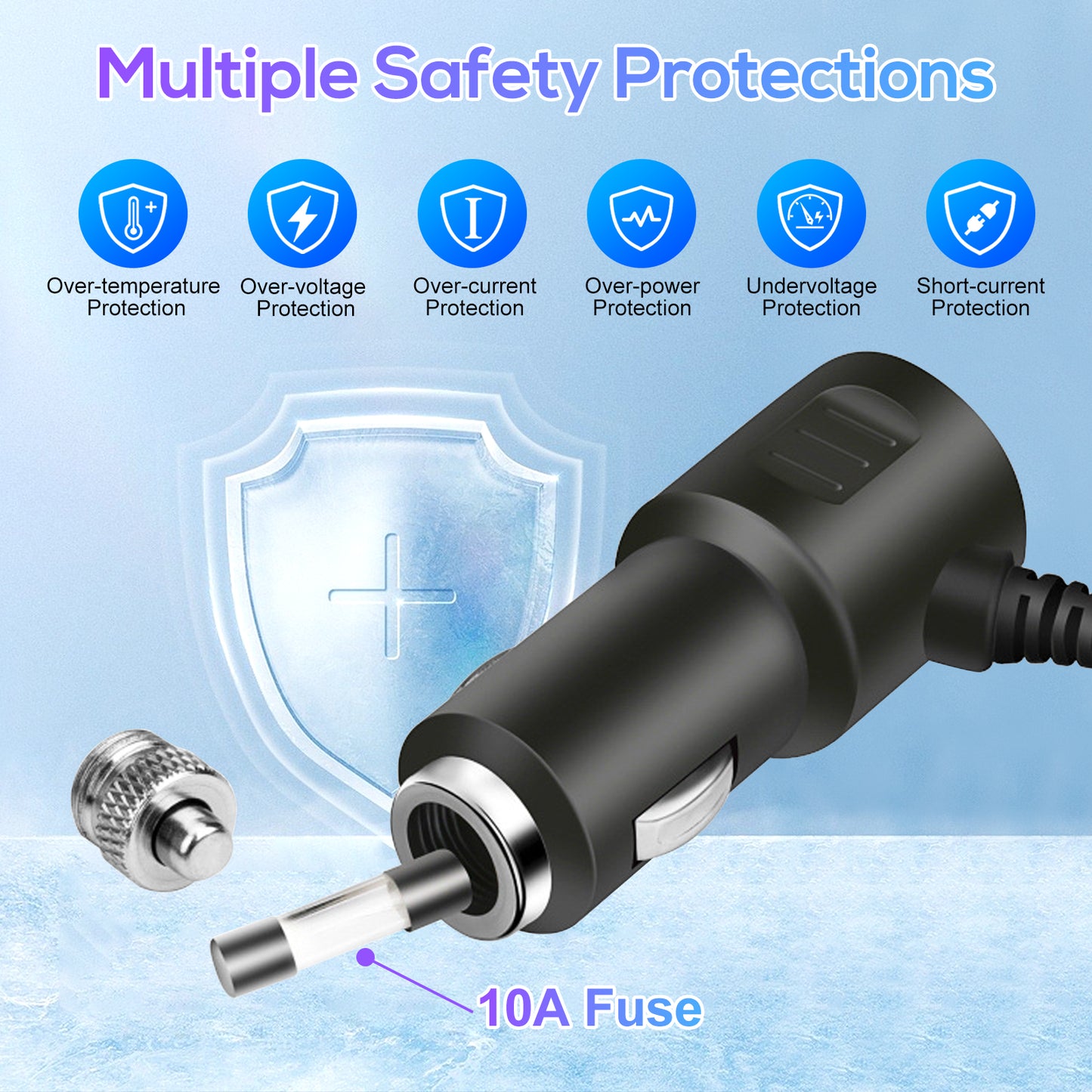 7-in-1 120W High Power Fast Charging Car Charger Adapter with 4-Way Splitter and Triple USB Ports for 12V/24V Vehicles (Black)