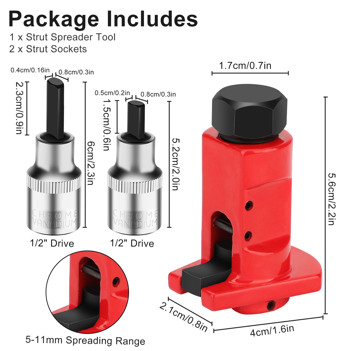3pc Universal 5-11mm Strut Spreader Socket Set - Durable Carbon Steel Suspension Tool for Easy Strut & Ball Joint Removal - Compatible with VW, Ford, Mini & More