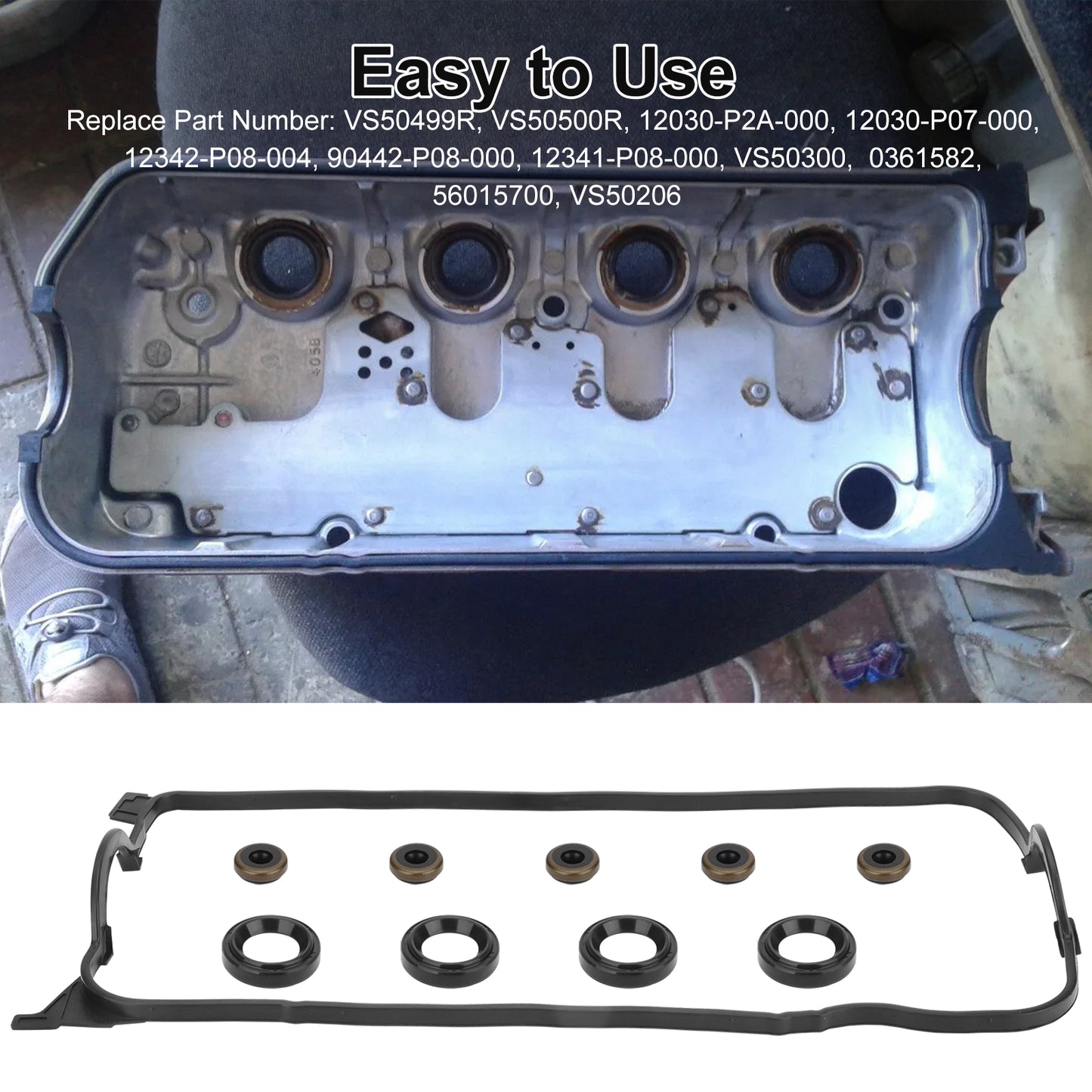 VS50499R Valve Cover Gasket Set - Compatible with 1992-2000 EL Honda Civic Del Sol Si/S/Si VX CX DX LX VP GX HX Ex Si 1.6L L4 SOHC 16V VC4029 VS50500R 12341P08000
