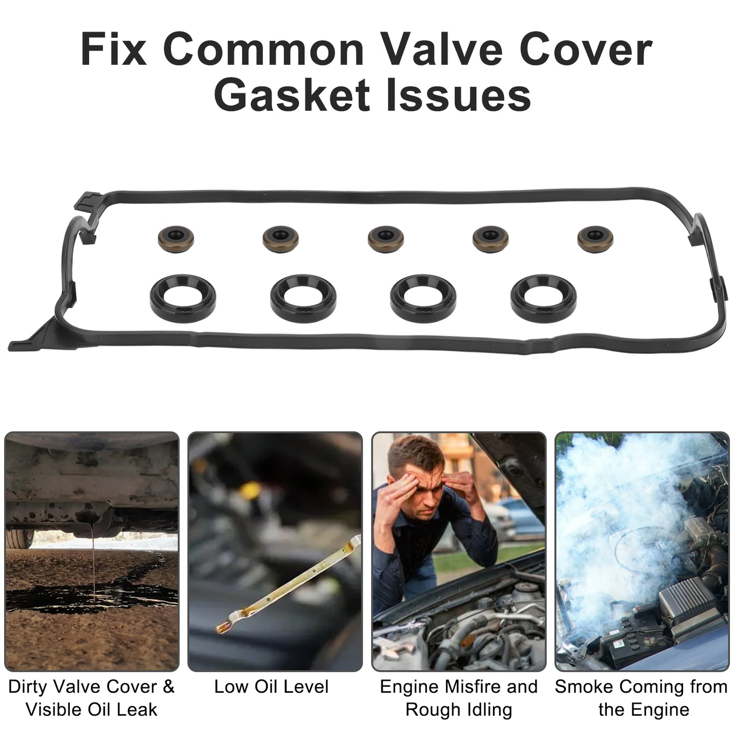 VS50499R Valve Cover Gasket Set - Compatible with 1992-2000 EL Honda Civic Del Sol Si/S/Si VX CX DX LX VP GX HX Ex Si 1.6L L4 SOHC 16V VC4029 VS50500R 12341P08000