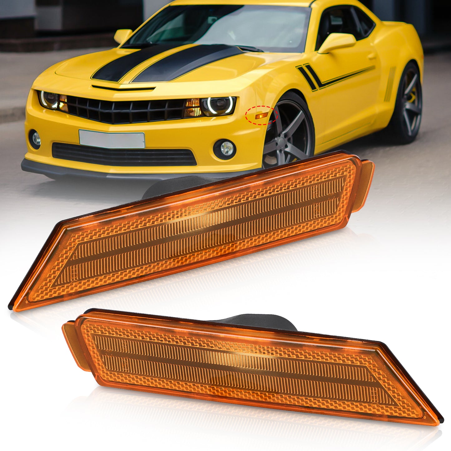 Amber Lens Front Side Marker Signal Lights Reflectors for Chevrolet Camaro 2010-2015 – High-Quality PC Lens,Easy Installation,Replace GM2551197 GM2550197(bulbs/adapters are NOT included)
