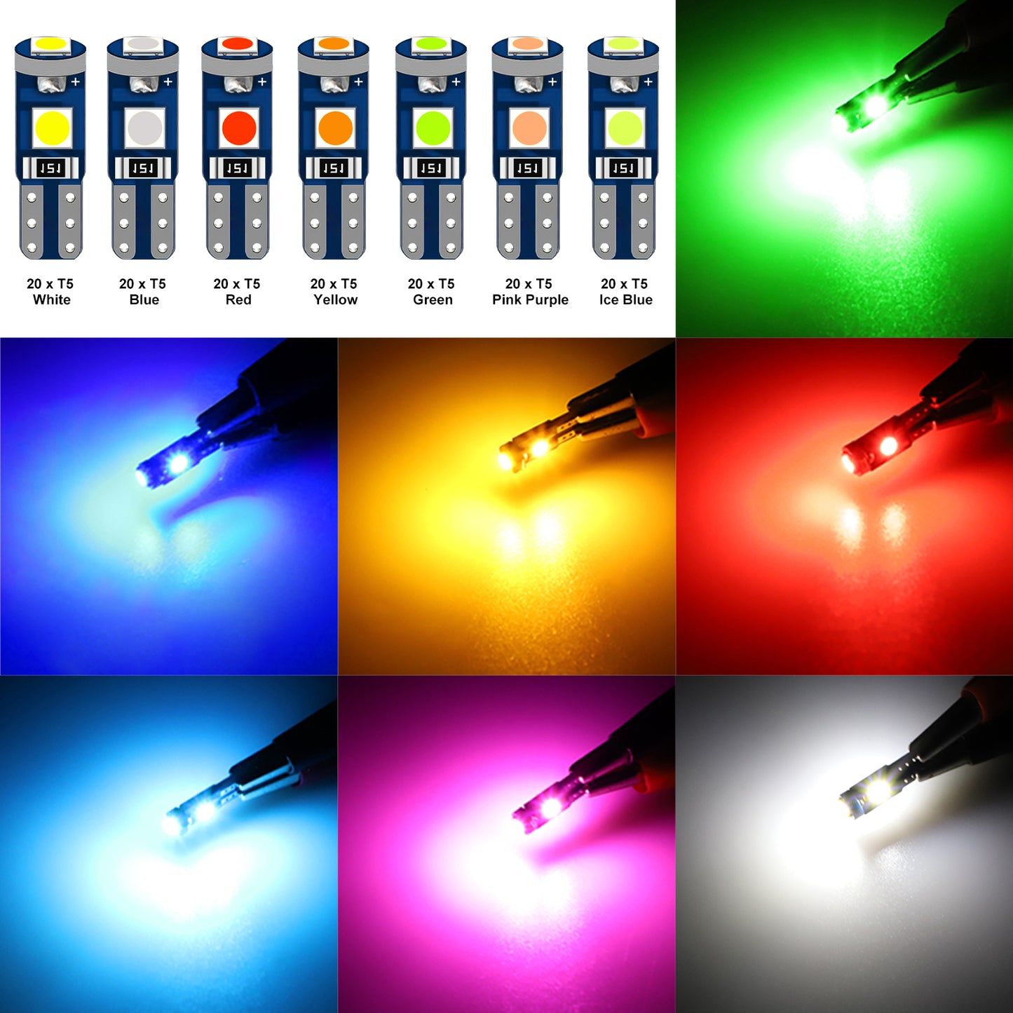 20Pcs T5 SMD-3030 LED Bulbs Dashboard Lights with Sockets Included - Ultra-Bright, Low Power Consumption, Easy Installation,For side markers,speedometer lights, instrument cluster, gauge bulbs etc (Blue)