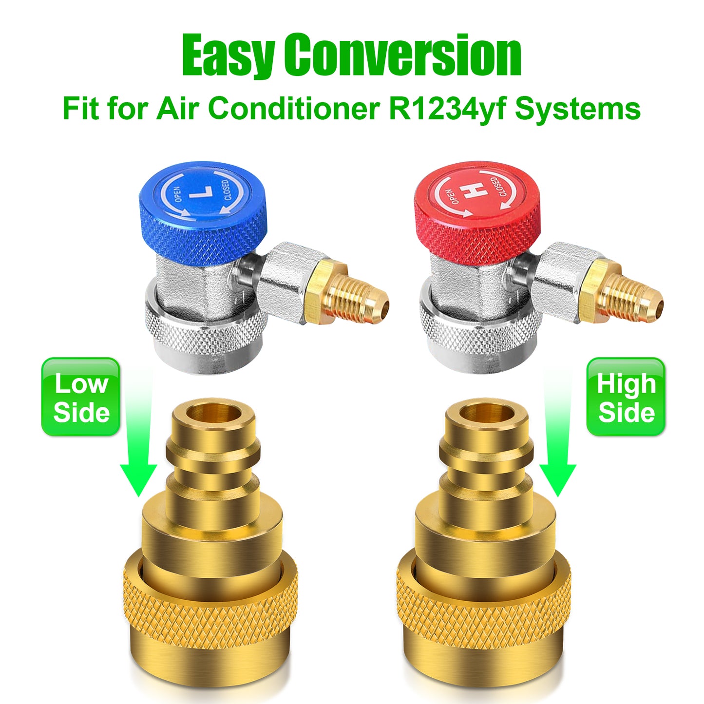 2Pcs R1234YF to R134A AC Charging Quick Coupler Adapter Kit - High/Low Voltage Conversion Connectors (Yellow)