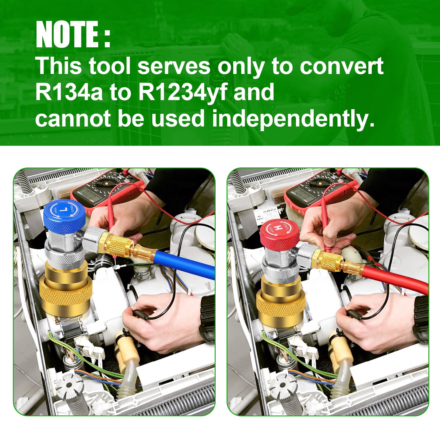 2Pcs R1234YF to R134A AC Charging Quick Coupler Adapter Kit - High/Low Voltage Conversion Connectors (Yellow)
