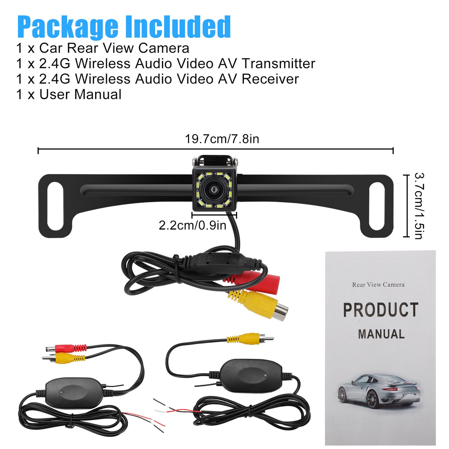 Car Wireless Rear View Reverse Parking Camera - Fits all RCA video connections,HD Image, Night Vision, Easy Installation,12 super bright LED,Perfect for Safe Reversing Day or Night