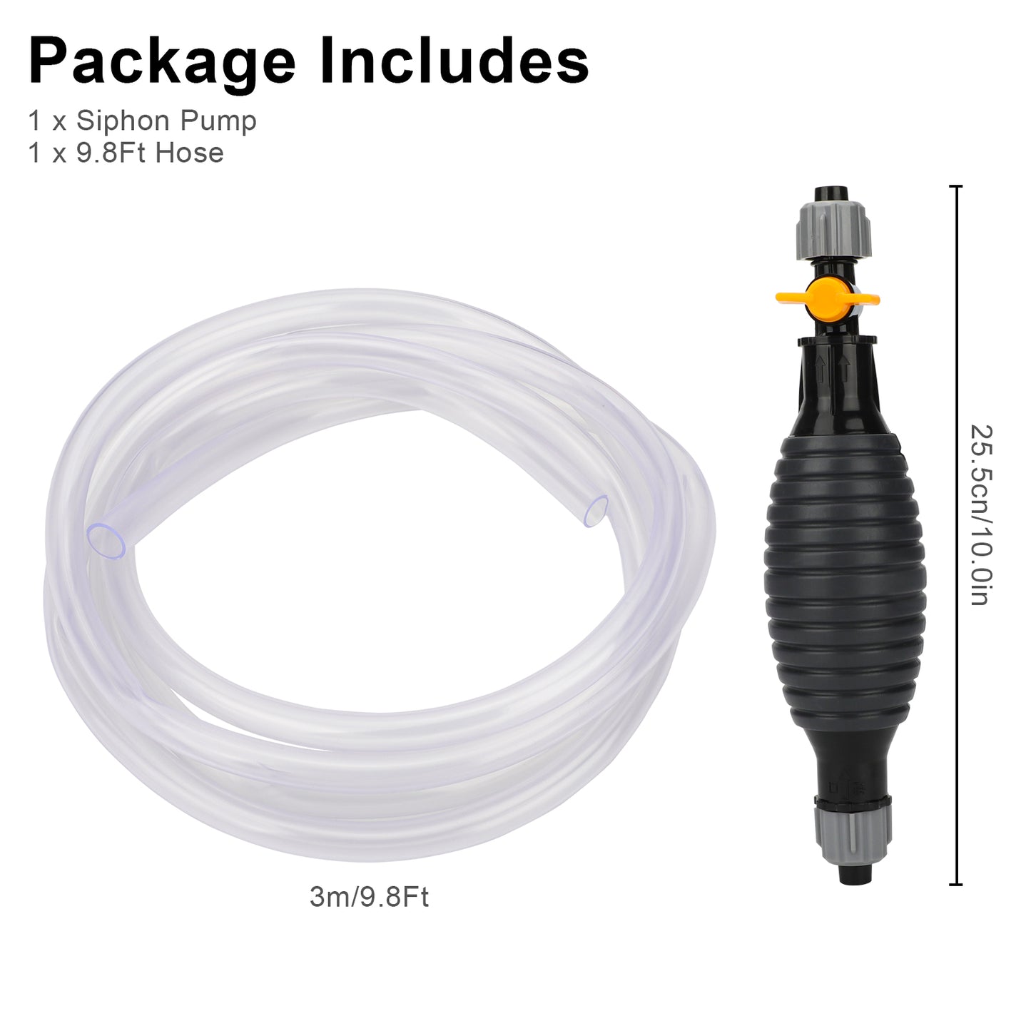 9.8FT Premium Syphon Pump Hose - Effortless Liquid Transfer for Vehicles, Boats, and Equipment ,Durable Hose for Gasoline, Diesel, Oil, Water,Leak-Free Design, Easy to Use,Ideal for Home and Professional Use