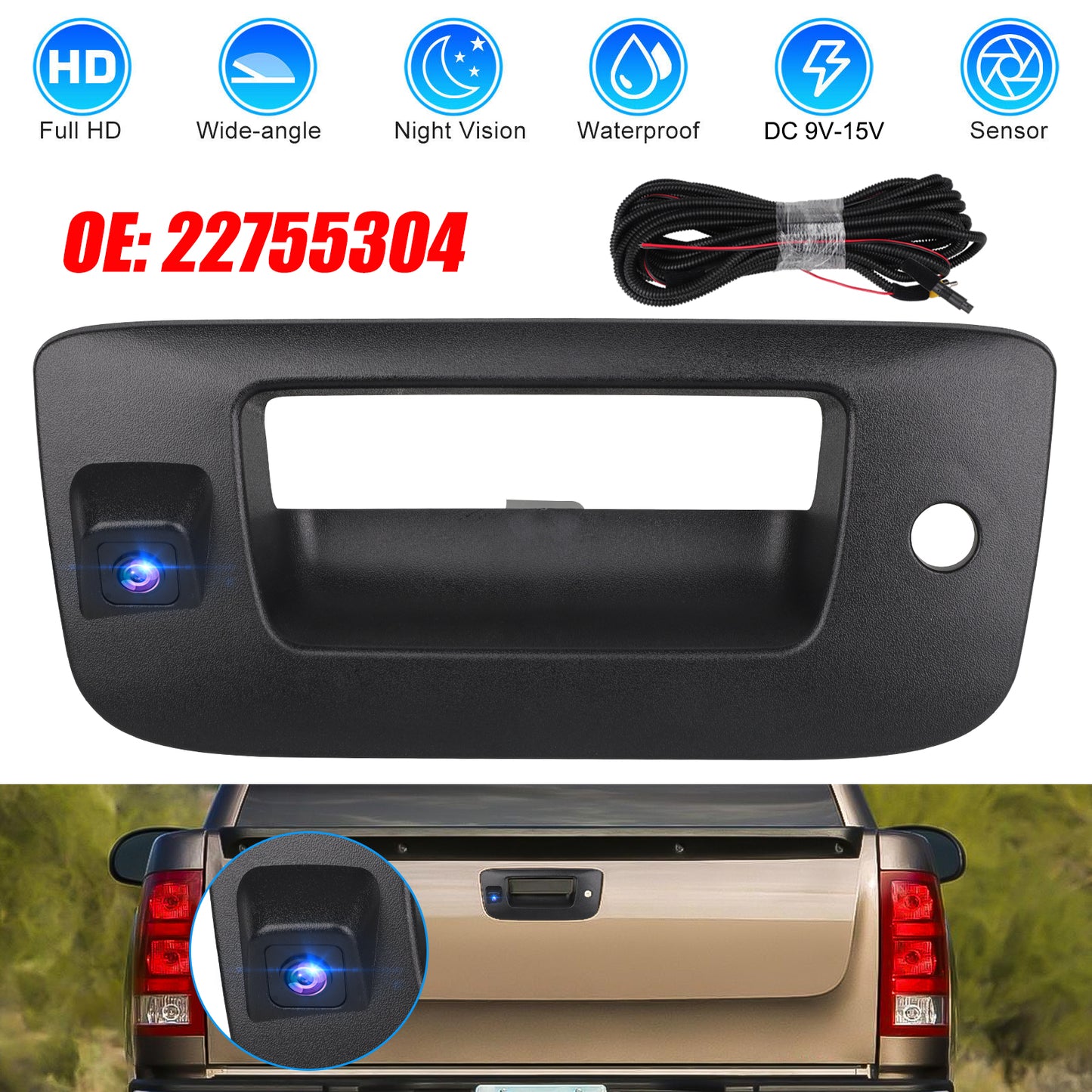 22755304 Tailgate Handle Backup Rear View Camera - Car Rear View Tailgate Handle Reverse Backup Camera Compatible for Chevrolet Silverado GMC Sierra 1500 2500 3500 2008-2013