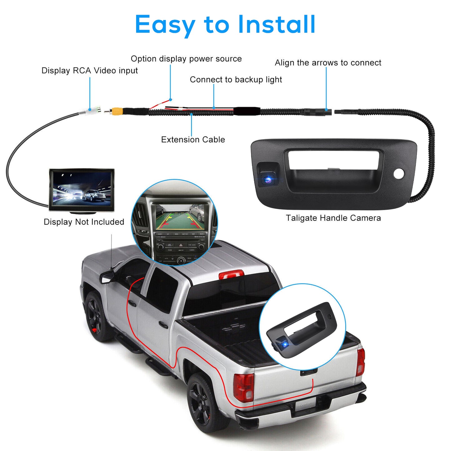 22755304 Tailgate Handle Backup Rear View Camera - Car Rear View Tailgate Handle Reverse Backup Camera Compatible for Chevrolet Silverado GMC Sierra 1500 2500 3500 2008-2013