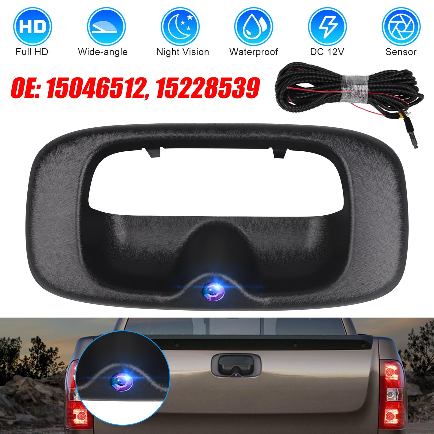 15228539 Rear Tailgate Handle Backup Camera - Car Rear View Back Up Camera,Rear Liftgate Latch Handle with Camera Compatible for Chevrolet Silverado GMC