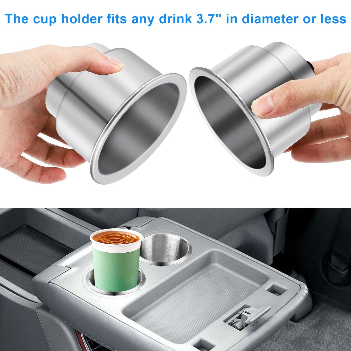 2pcs Stainless Steel Cup Drink Holder with Drain - 4" Height 4.3" Lip Diameter,for Table, Countertop, Boat, RV, Dashboard, Seatback