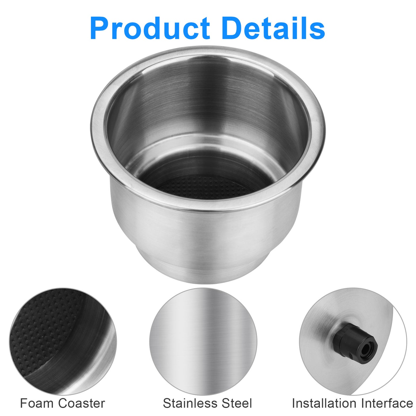 2pcs Stainless Steel Cup Drink Holder with Drain - 4" Height 4.3" Lip Diameter,for Table, Countertop, Boat, RV, Dashboard, Seatback
