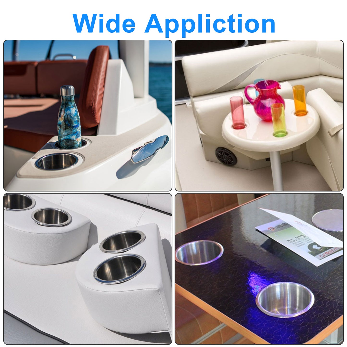 2pcs Stainless Steel Cup Drink Holder with Drain - 4" Height 4.3" Lip Diameter,for Table, Countertop, Boat, RV, Dashboard, Seatback