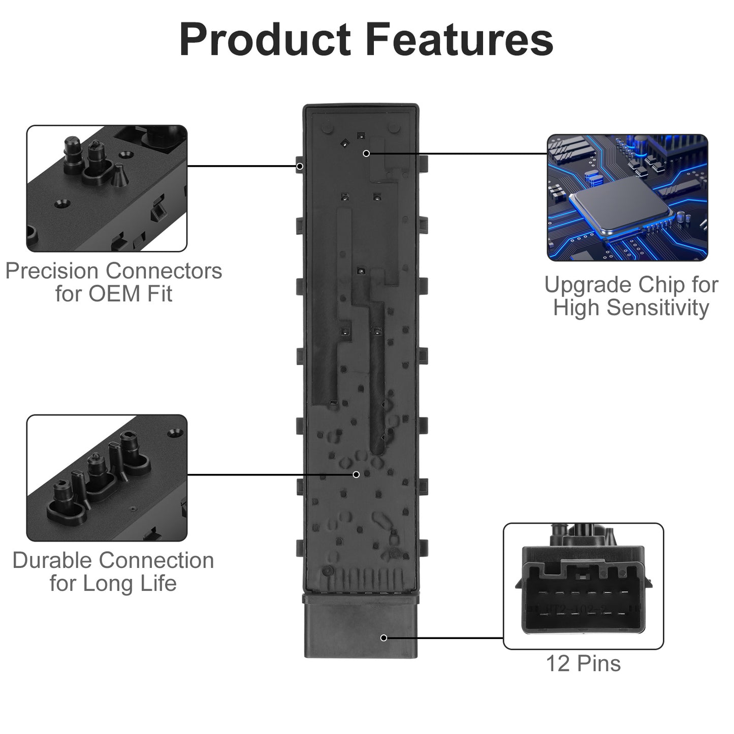 9L3Z14A701FA Front Right Passenger Side Power Seat Switch - 12-Pin Connector, 10-Way Circuit, Durable ABS,Compatible with Ford 2006-2019, Lincoln 2006-2019, Mercury 2006-2011, Replaces 9L3Z14A701FA, DE9Z14A701BA, SW7337