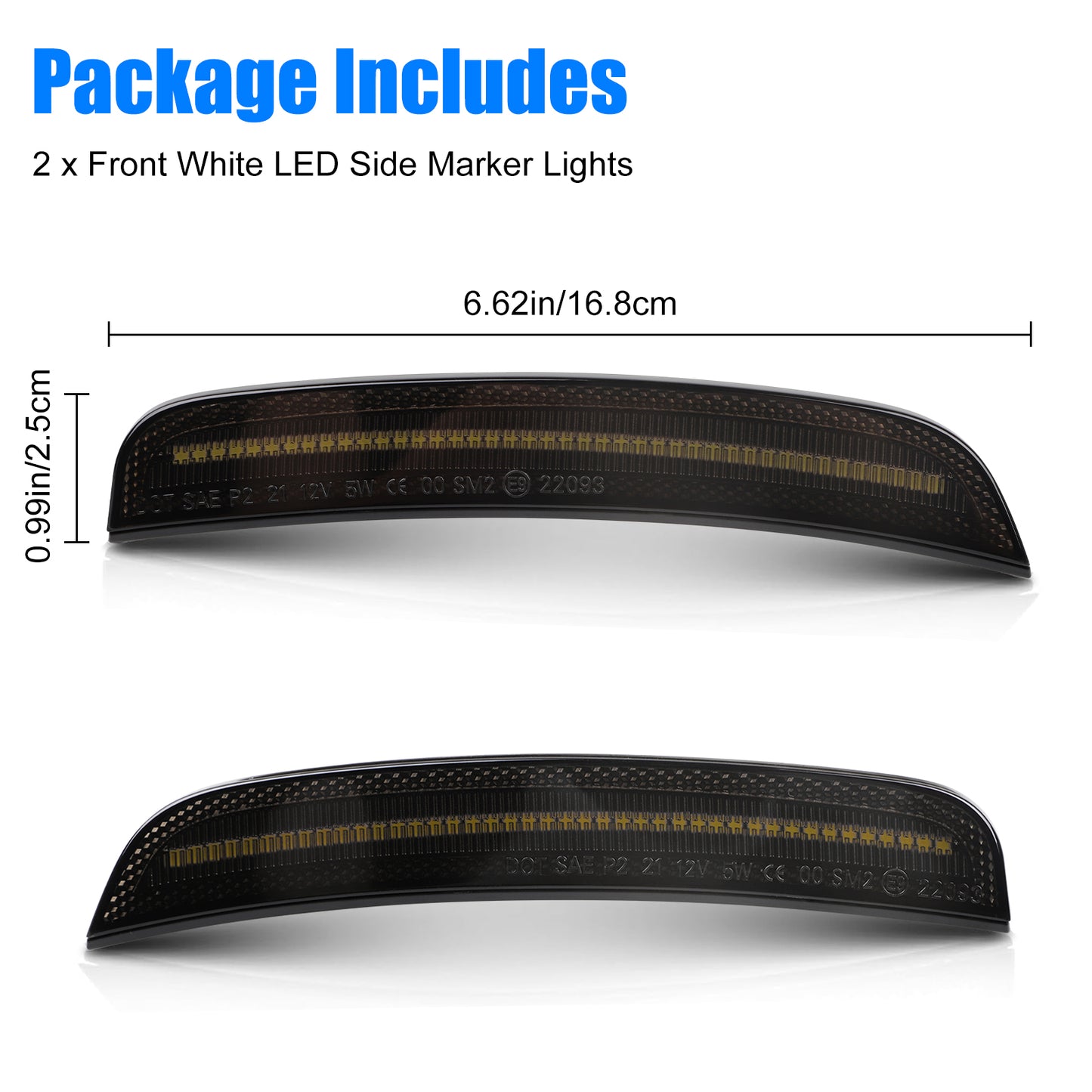 Smoked Lens White Led Side Marker Light - Plug & Play,5X Brighter, for 2015-2023 Chrysler 300,Replace OEM Front and Rear Bumper Fender Lamps,Part numbers 68214402AD, 68214403AD