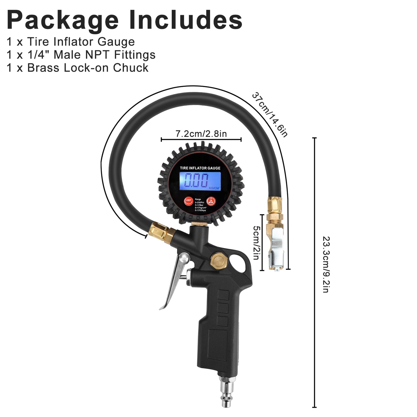 LED Display Digital Tire Inflator Deflator Pressure Gauge - for Truck/RV/Car/Bike Accurate to ±1 PSI, 0-250 PSI Range