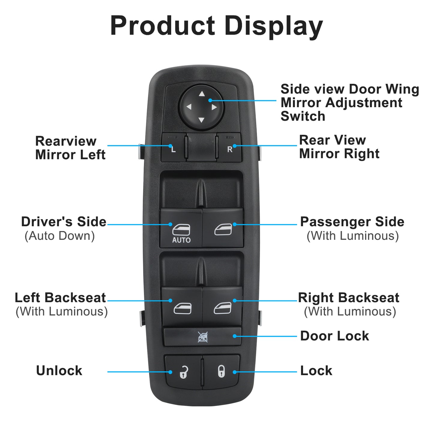 4602632AC Front Left Driver-Side Power Window Master Switch - 13+8 Pins, for 2008-2012 Jeep Liberty & Dodge Nitro,2009-2010 Dodge Journey,Replaces 04602632AC, 04602632AD, 04602632AF, 04602632AG