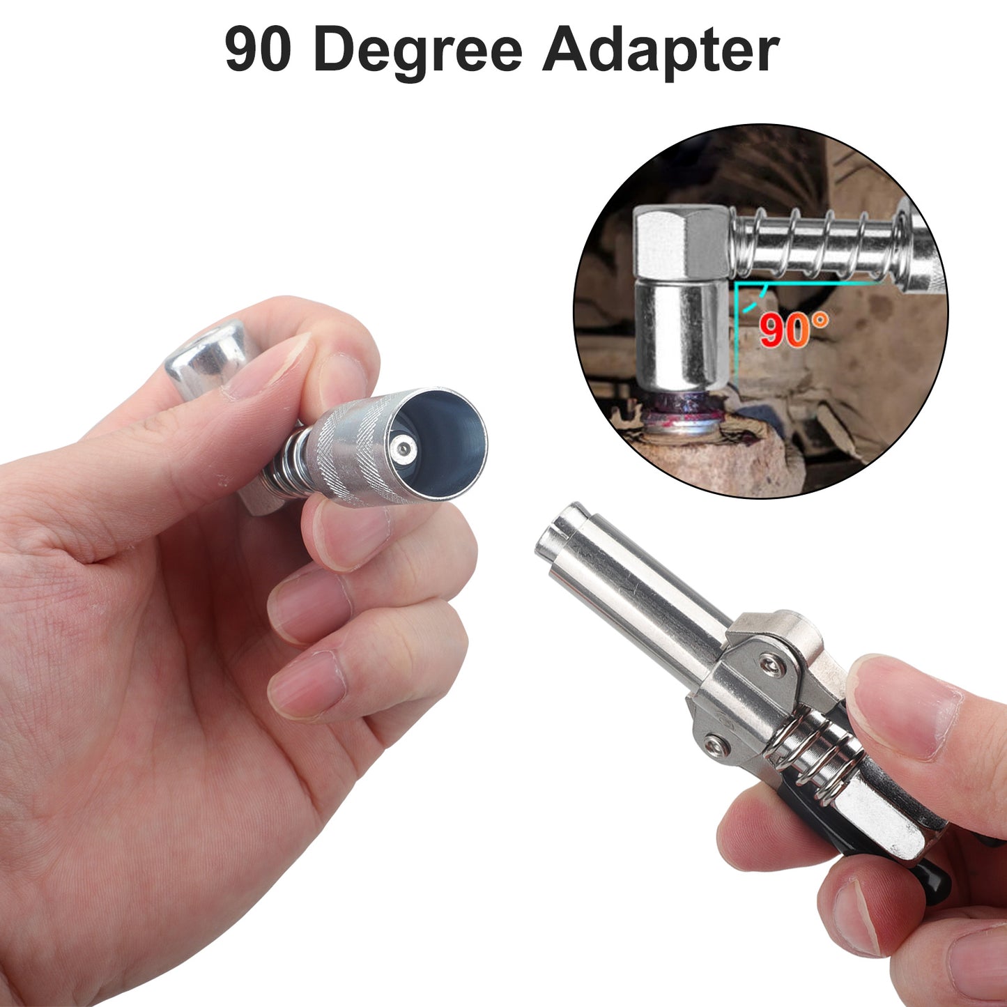 4pcs Grease Gun Fitting Kit - Include 90 Degree Grease Gun Coupler Adapter, Double Handles Grease Gun Coupler, Grease Needle, Needle Tip Dispenser Fit 1/8" NPT Grease Gun