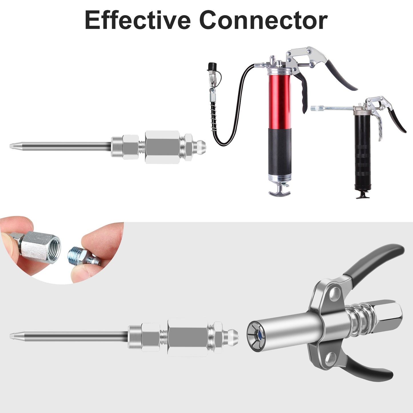 4pcs Grease Gun Fitting Kit - Include 90 Degree Grease Gun Coupler Adapter, Double Handles Grease Gun Coupler, Grease Needle, Needle Tip Dispenser Fit 1/8" NPT Grease Gun