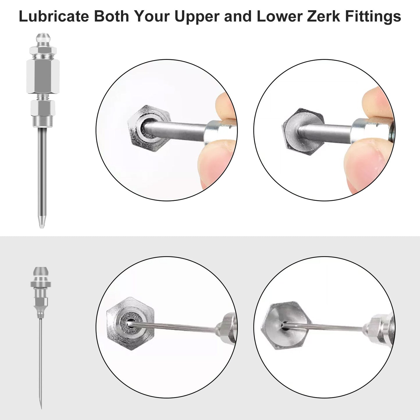 4pcs Grease Gun Fitting Kit - Include 90 Degree Grease Gun Coupler Adapter, Double Handles Grease Gun Coupler, Grease Needle, Needle Tip Dispenser Fit 1/8" NPT Grease Gun
