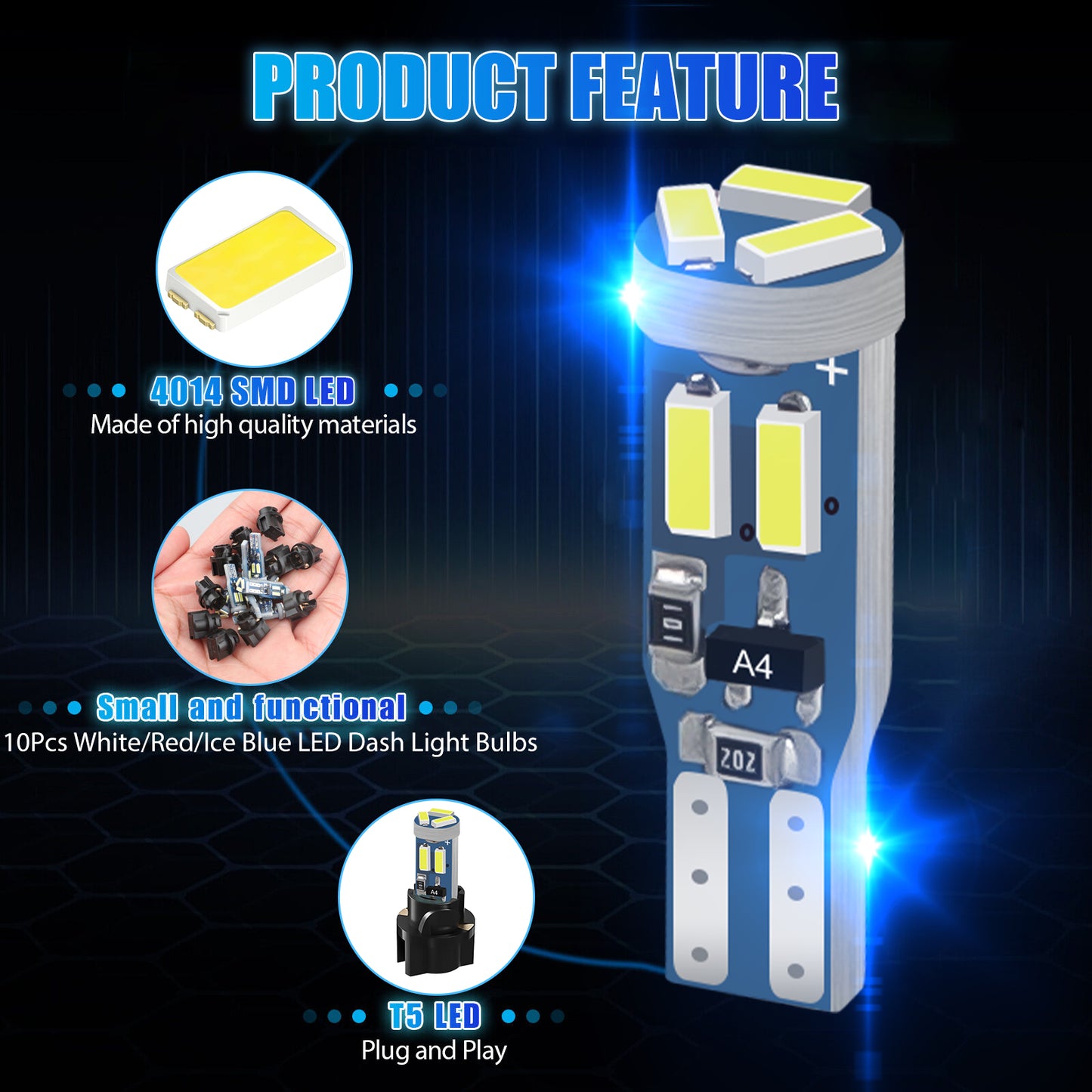 10pcs Car T5 LED Instrument Panel Light Bulbs - 7-SMD 4014 Chipset, High Brightness, Replacement for T5 17 18 27 37 58 70 73 74 79 85 86 2721 PC74 PC37 PC118,Includes Sockets(Red)
