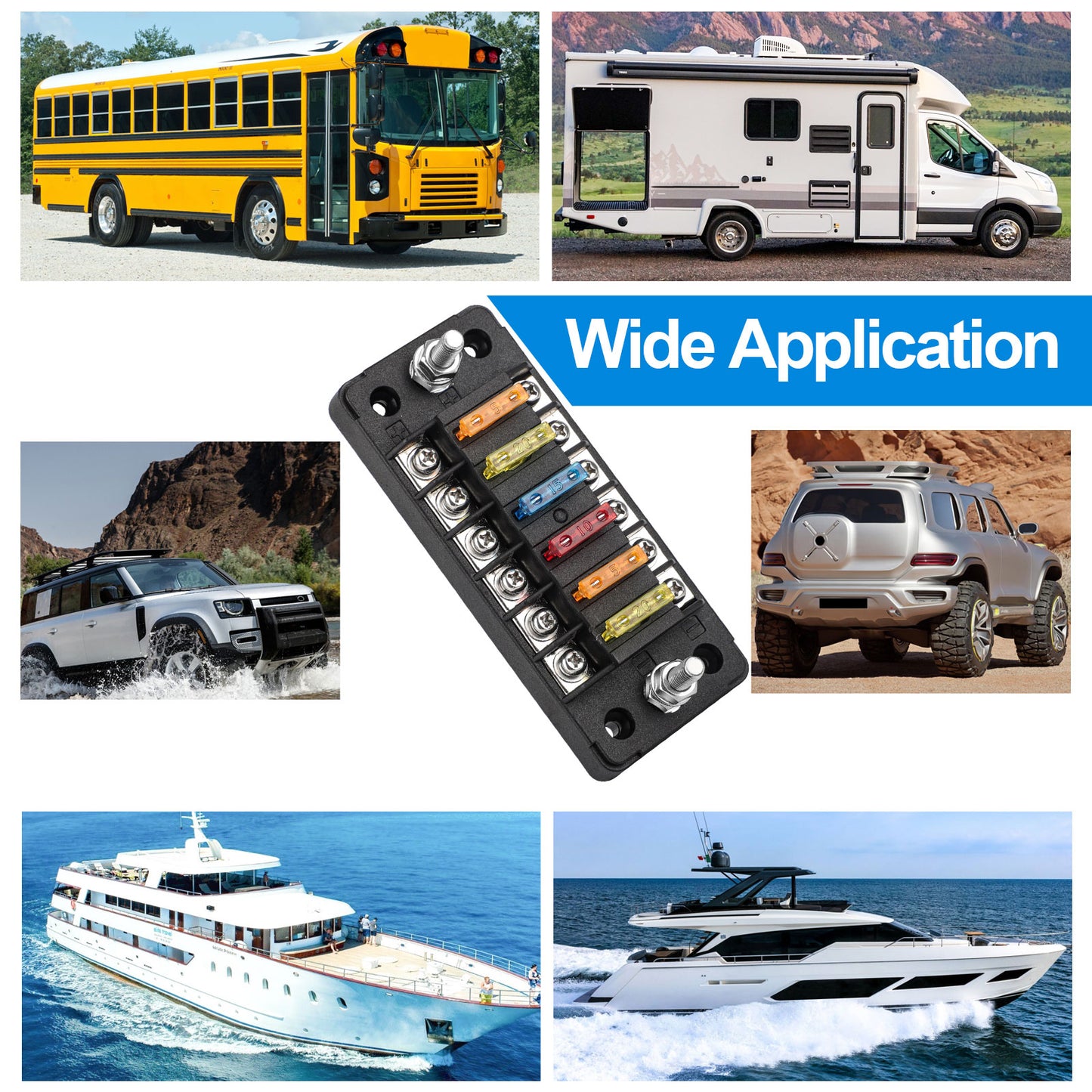 6-Way Blade Fuse Block - for Boat, RV,Car,Truck,Trailer, and SUV Auto Power Distribution with Protection Cover