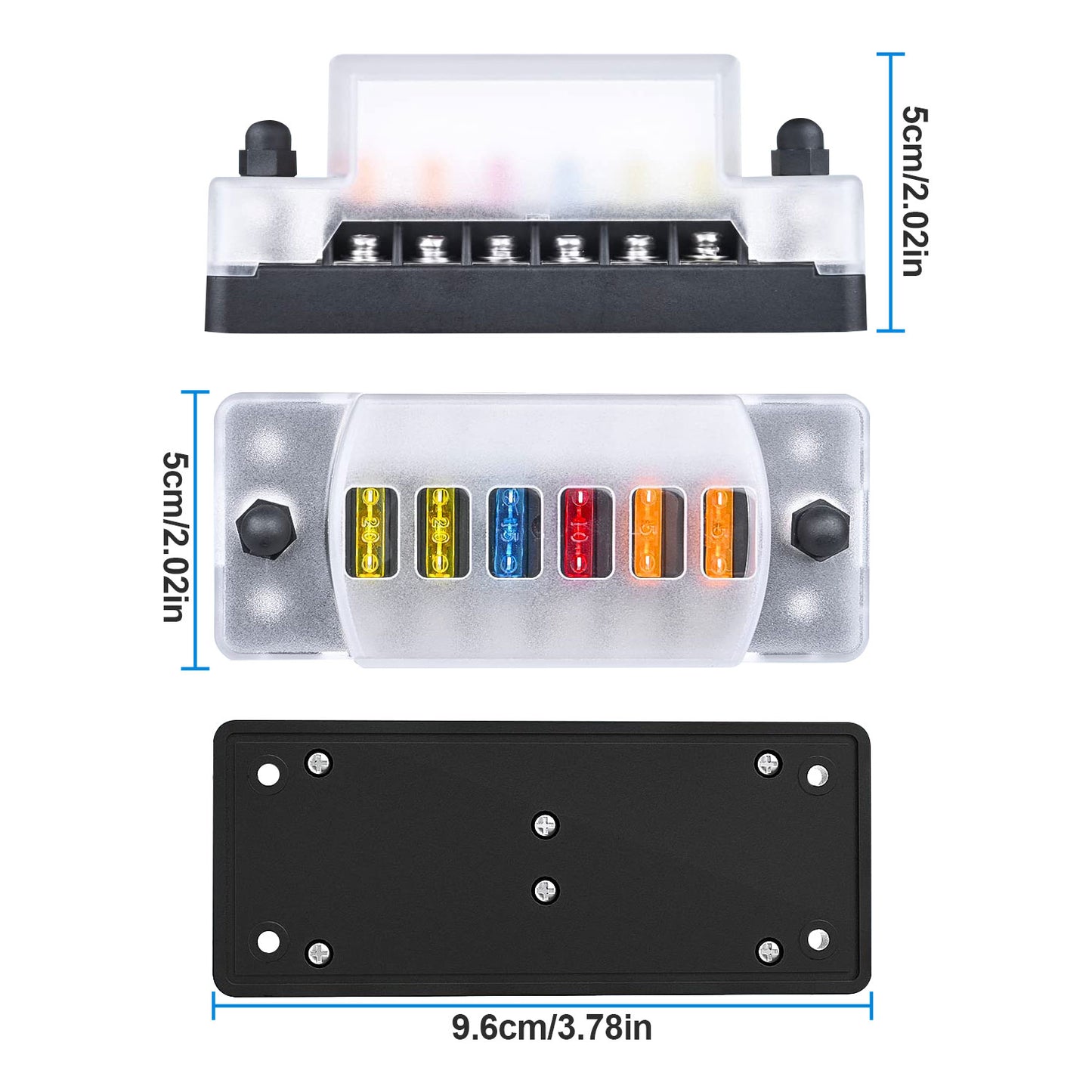 6-Way Blade Fuse Block - for Boat, RV,Car,Truck,Trailer, and SUV Auto Power Distribution with Protection Cover