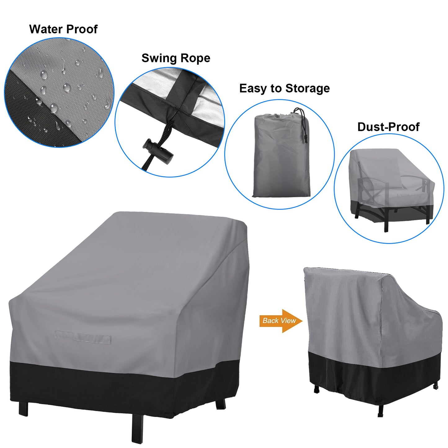Patio Chair Waterproof Cover - Outdoor Furniture Covers for UV Protection and Winter-Ready (Gray/Black)