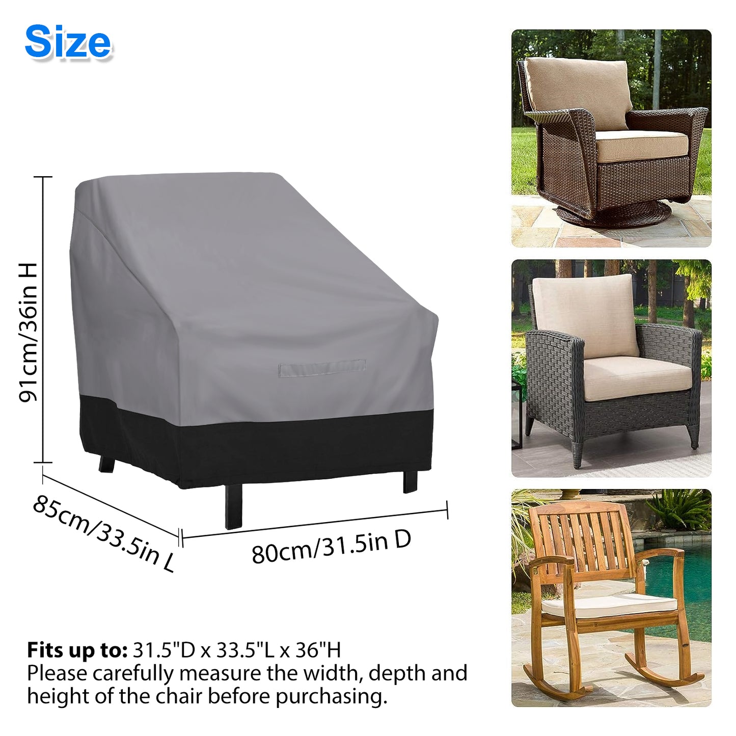 Patio Chair Waterproof Cover - Outdoor Furniture Covers for UV Protection and Winter-Ready (Gray/Black)