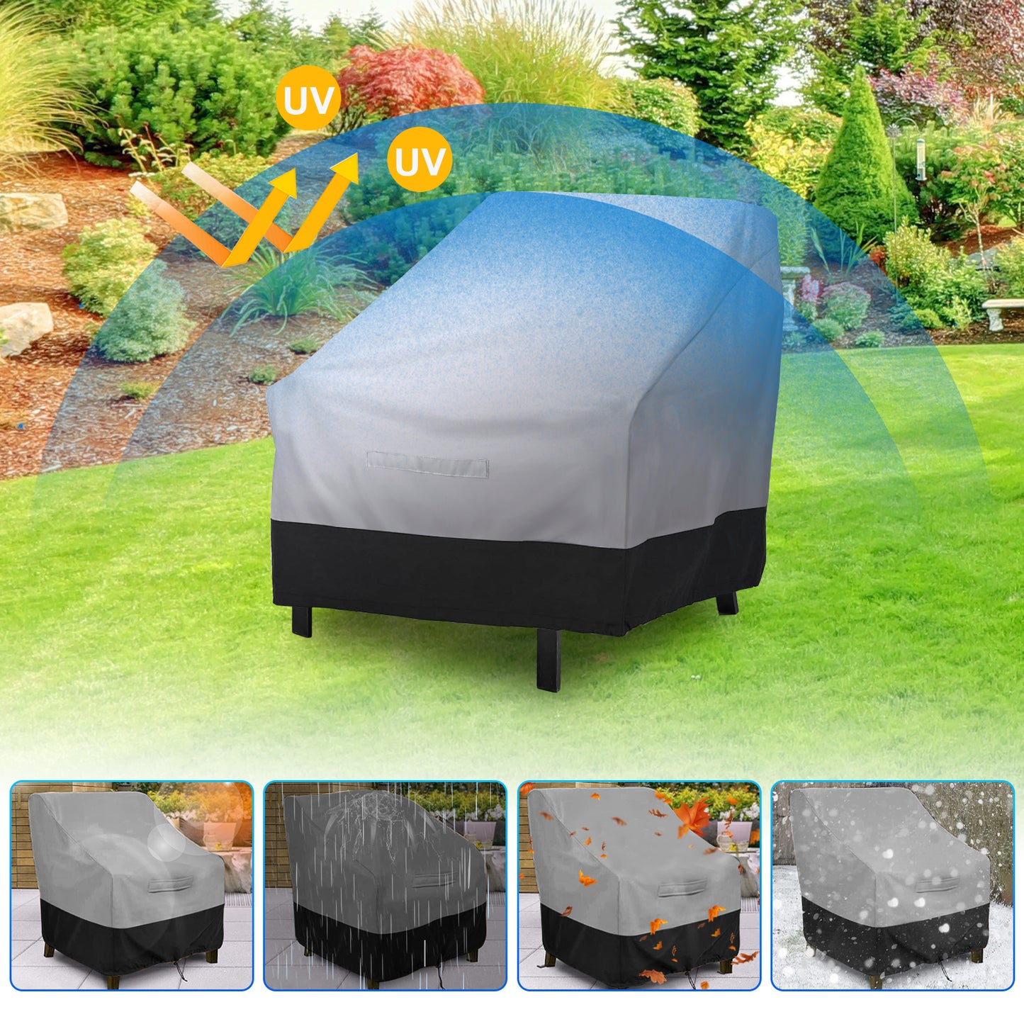 Patio Chair Waterproof Cover - Outdoor Furniture Covers for UV Protection and Winter-Ready (Gray/Black)