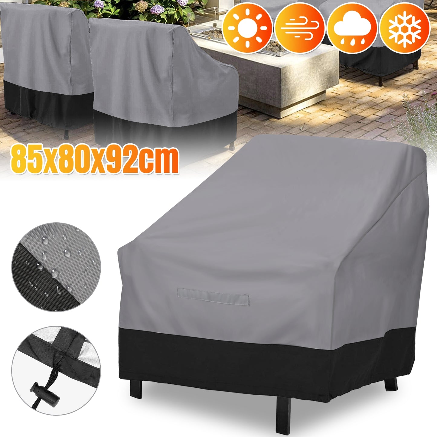 Patio Chair Waterproof Cover - Outdoor Furniture Covers for UV Protection and Winter-Ready (Gray/Black)