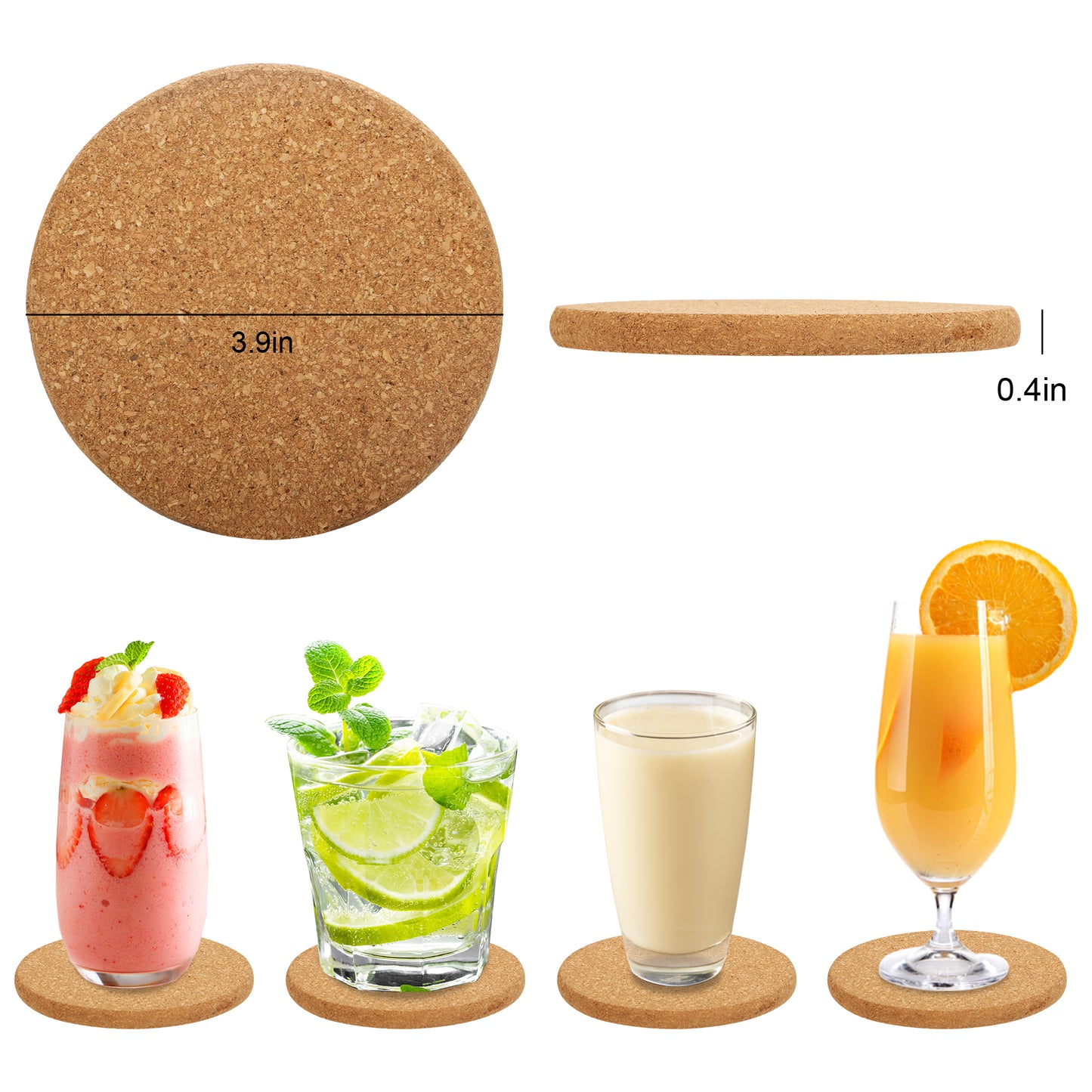 6Pcs Round Cork Coasters - 4 inches Round Edge Heat Resistant & Absorbent for All Drinkware