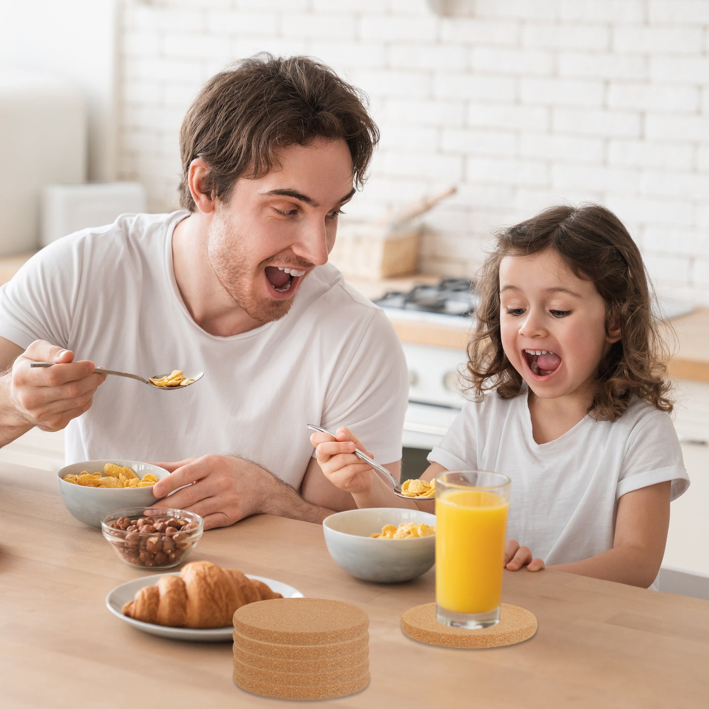 6Pcs Round Cork Coasters - 4 inches Round Edge Heat Resistant & Absorbent for All Drinkware