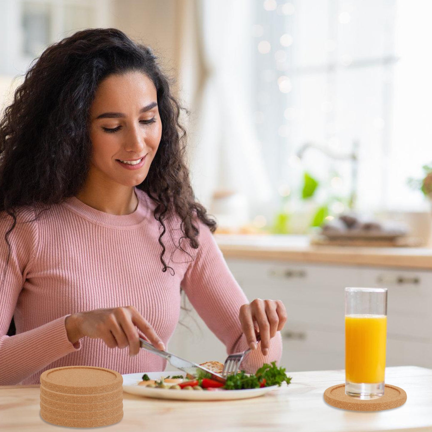 6 Pcs Round Cork Coasters - Cork Drink Coasters for Heat Resistance and Tabletop Protection