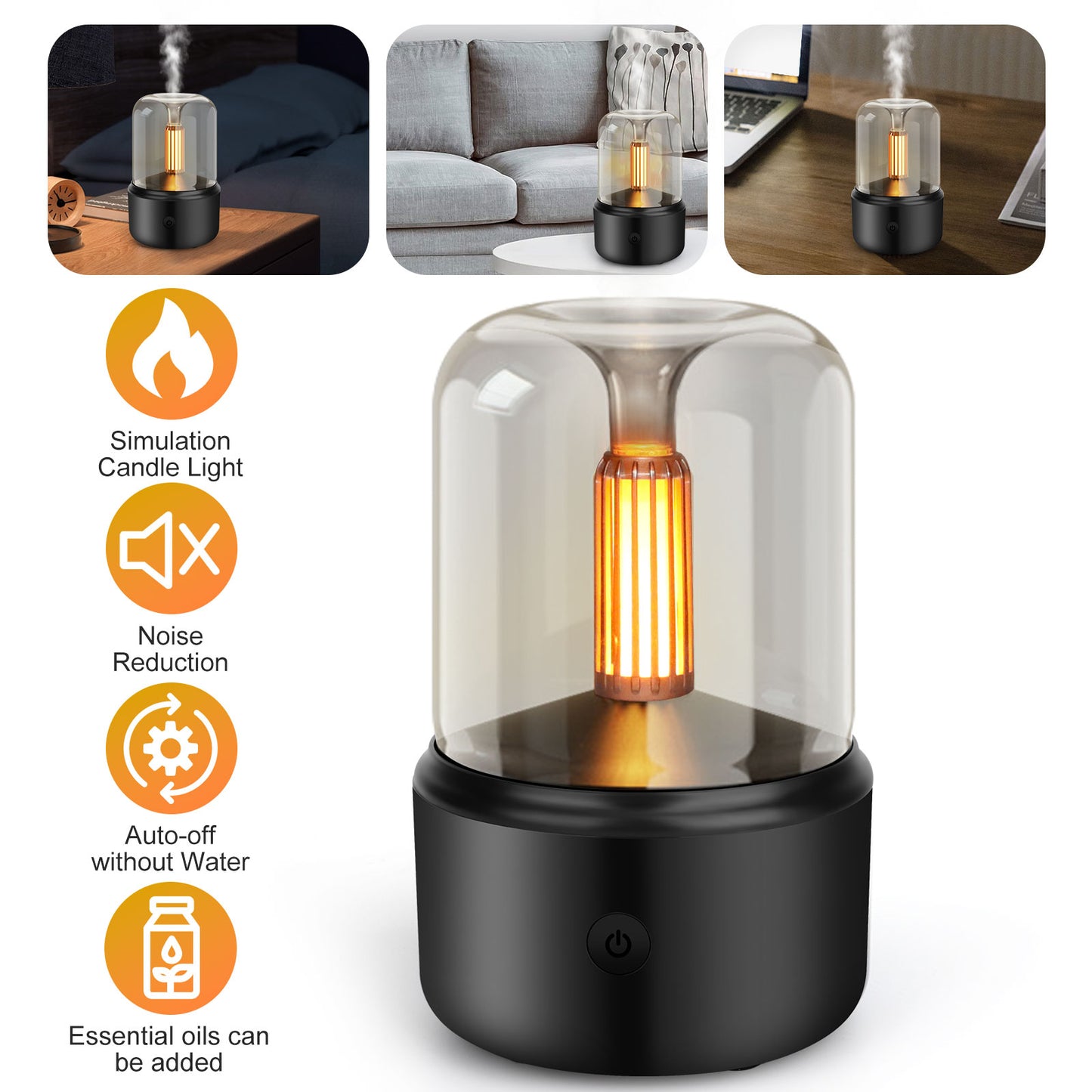 120ml Ultrasonic Aromatherapy Diffuser & Humidifier - With Warm Light and Auto Shut-Off - Perfect for Home and Office (Black)