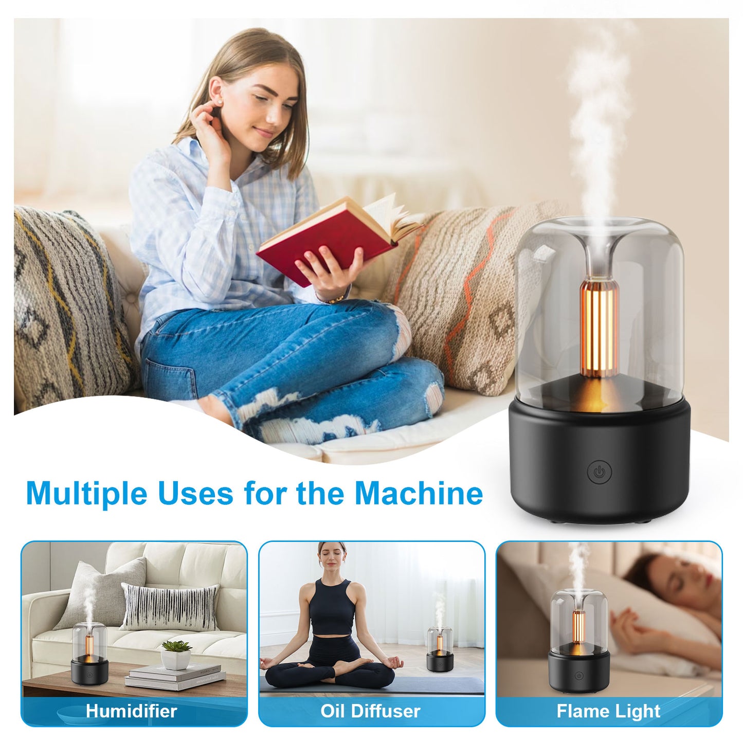 120ml Ultrasonic Aromatherapy Diffuser & Humidifier - With Warm Light and Auto Shut-Off - Perfect for Home and Office (Black)
