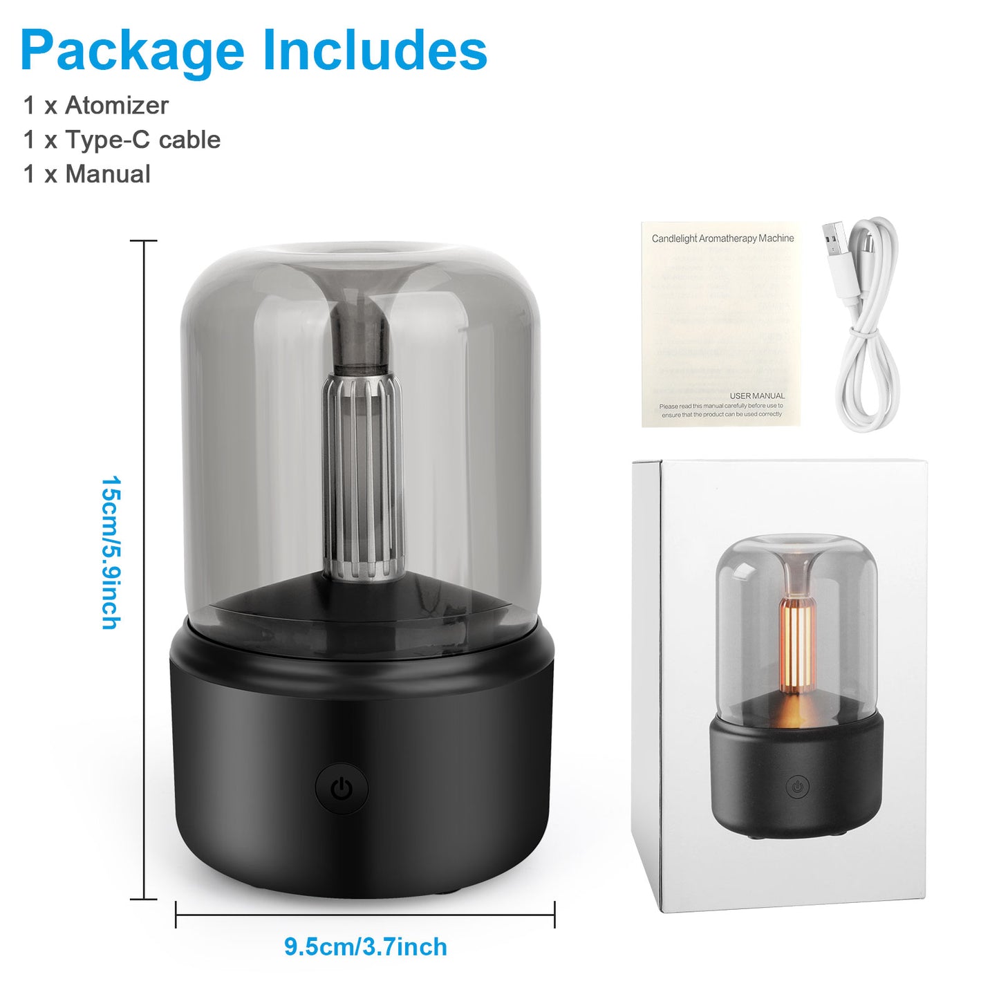 120ml Ultrasonic Aromatherapy Diffuser & Humidifier - With Warm Light and Auto Shut-Off - Perfect for Home and Office (Black)