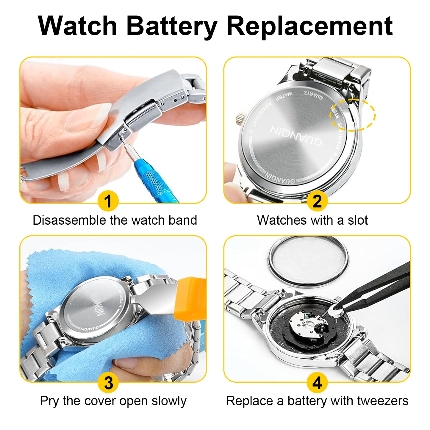 74 Pcs Watch Repair Tool Kit - for Watch Battery Replacement & Watch Link Removal and Resizing & Watch Opener, Watch Repair Screwdriver Set, Watch Wrench Back Remover, Watch Cleaning, Spring Bar Tool