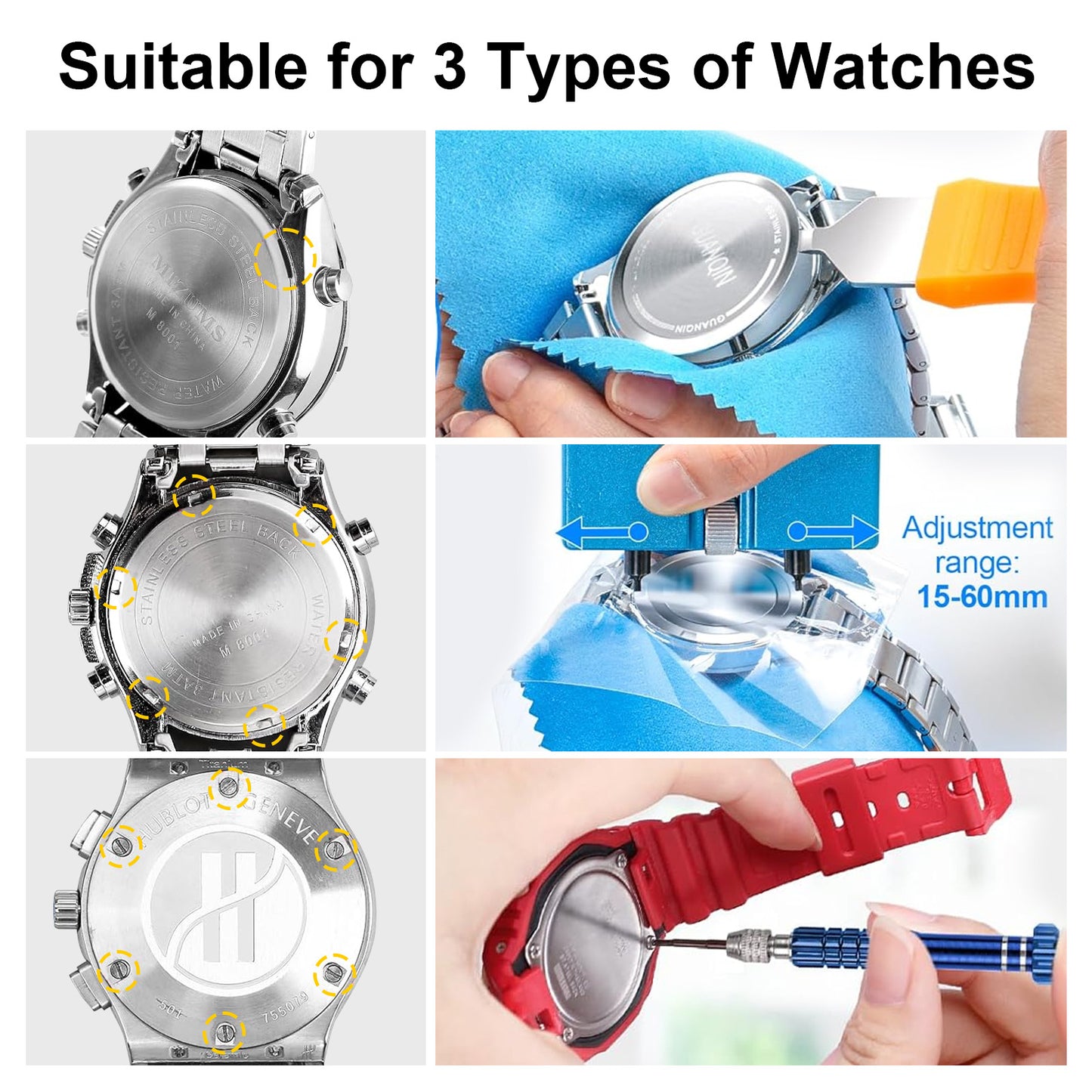 74 Pcs Watch Repair Tool Kit - for Watch Battery Replacement & Watch Link Removal and Resizing & Watch Opener, Watch Repair Screwdriver Set, Watch Wrench Back Remover, Watch Cleaning, Spring Bar Tool