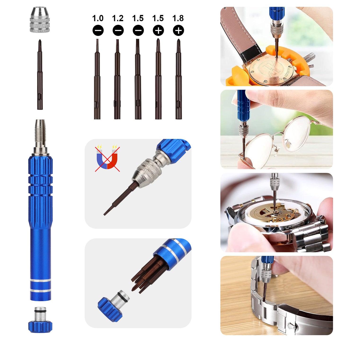 74 Pcs Watch Repair Tool Kit - for Watch Battery Replacement & Watch Link Removal and Resizing & Watch Opener, Watch Repair Screwdriver Set, Watch Wrench Back Remover, Watch Cleaning, Spring Bar Tool