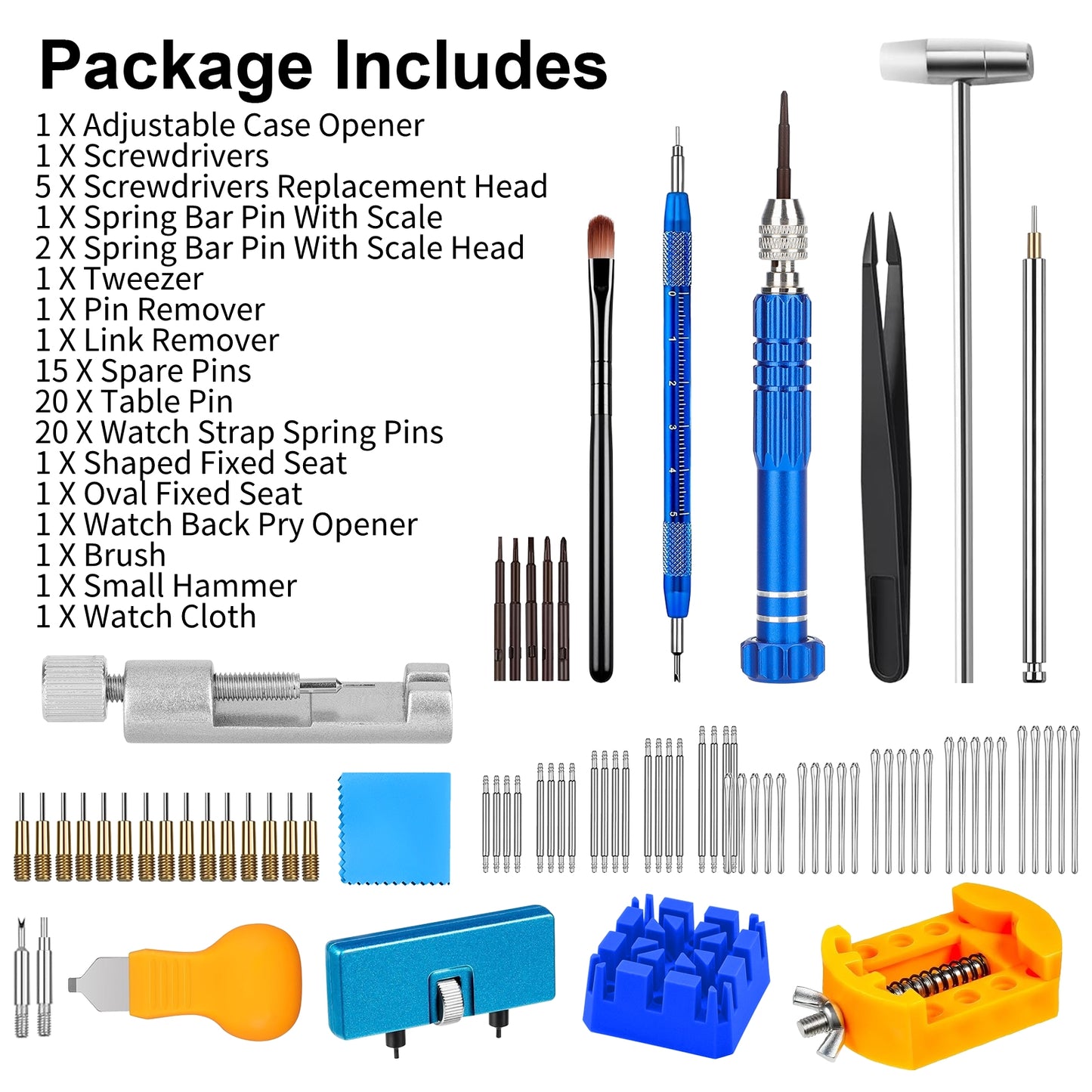 74 Pcs Watch Repair Tool Kit - for Watch Battery Replacement & Watch Link Removal and Resizing & Watch Opener, Watch Repair Screwdriver Set, Watch Wrench Back Remover, Watch Cleaning, Spring Bar Tool