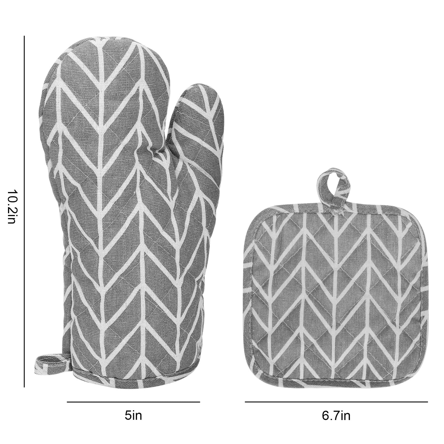 4Pcs Cotton Oven Mitts and Pot Holders - BBQ Gloves with Silicone Non-Slip Cooking Gloves for Cooking Baking Grilling (Gray)