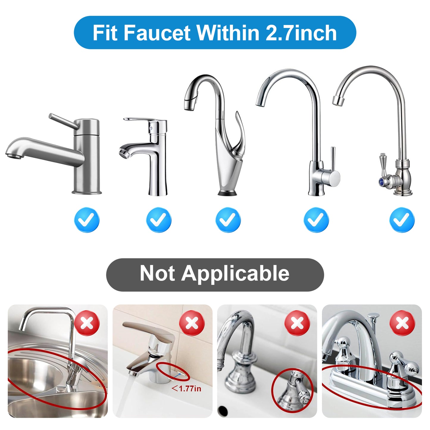 17.7 inches Silicone Faucet Mat - Splash Guard with Incline Slope, Ideal for Keeping Kitchen and Bathroom Sinks Dry and Organized (Black)