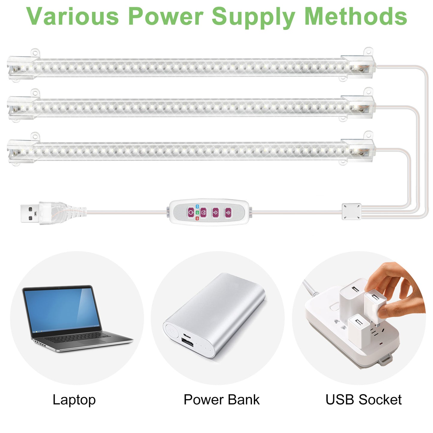 LED Plant Grow Light - Full Spectrum Light Triple Strip for Indoor Plant Cultivation and Hydroponics