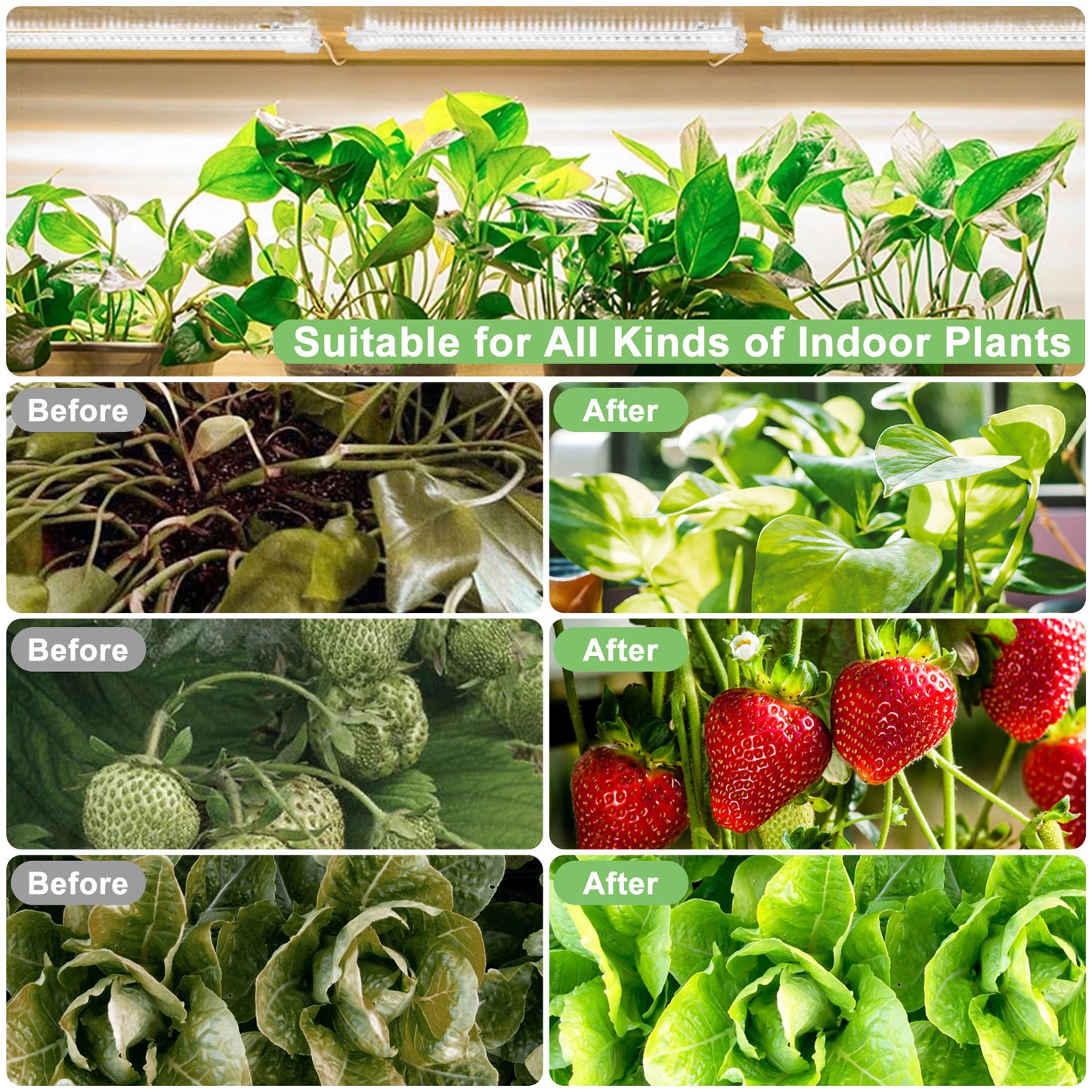 LED Plant Grow Light - Full Spectrum Light Triple Strip for Indoor Plant Cultivation and Hydroponics